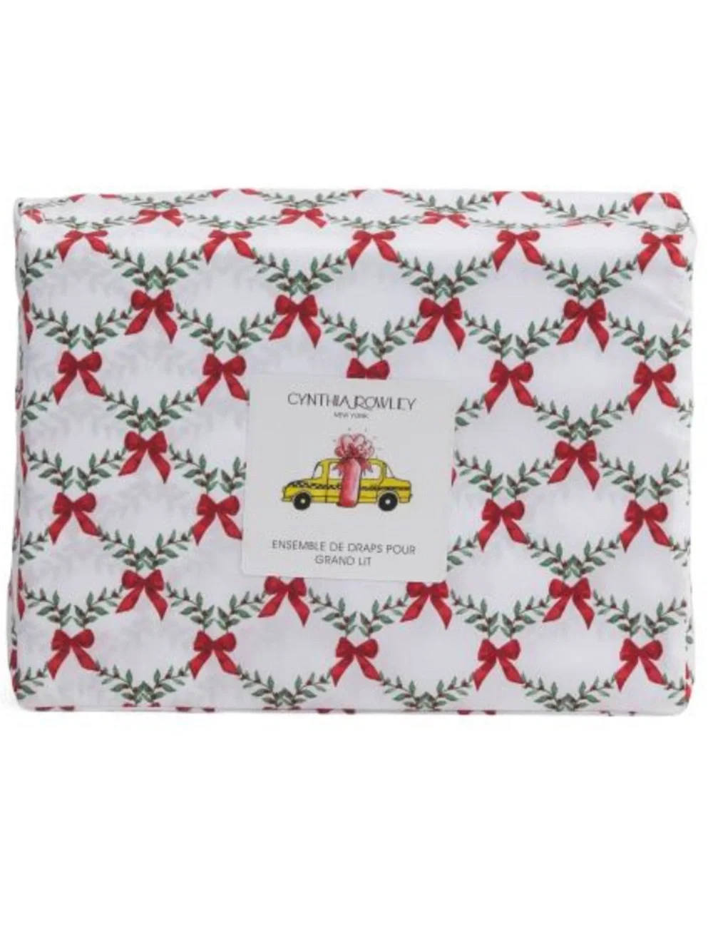 Cynthia Rowley White & Red Holiday Wreath Bow Sheet Set